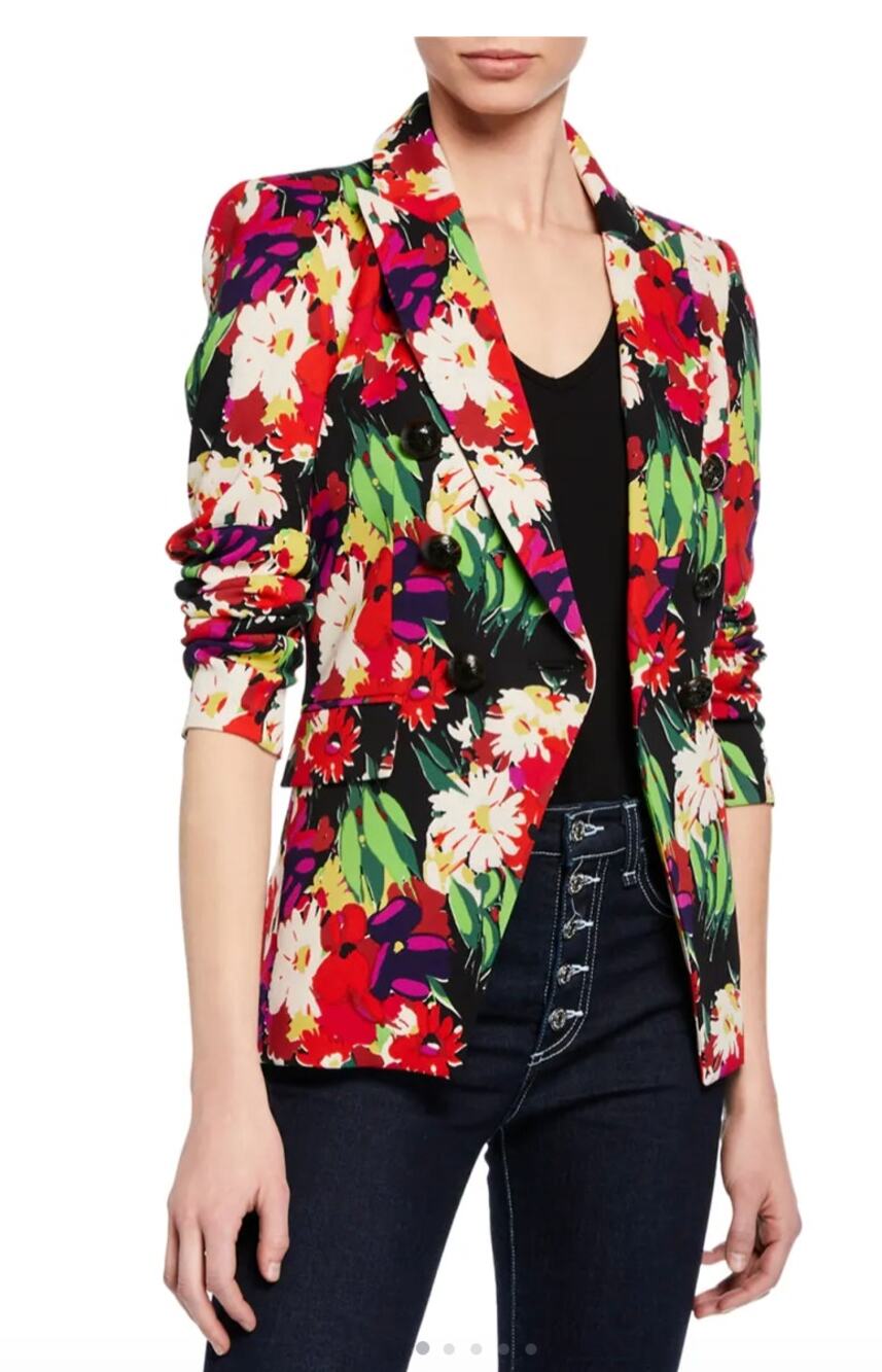 Veronica Beard Miller Dickey Blazer Women's 12 Tropical Floral Leopard Lining